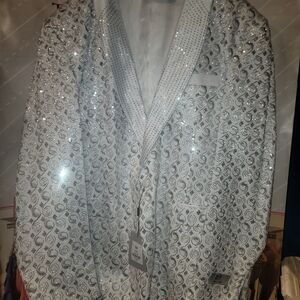 Elegant White and Silver Sequin Jacket